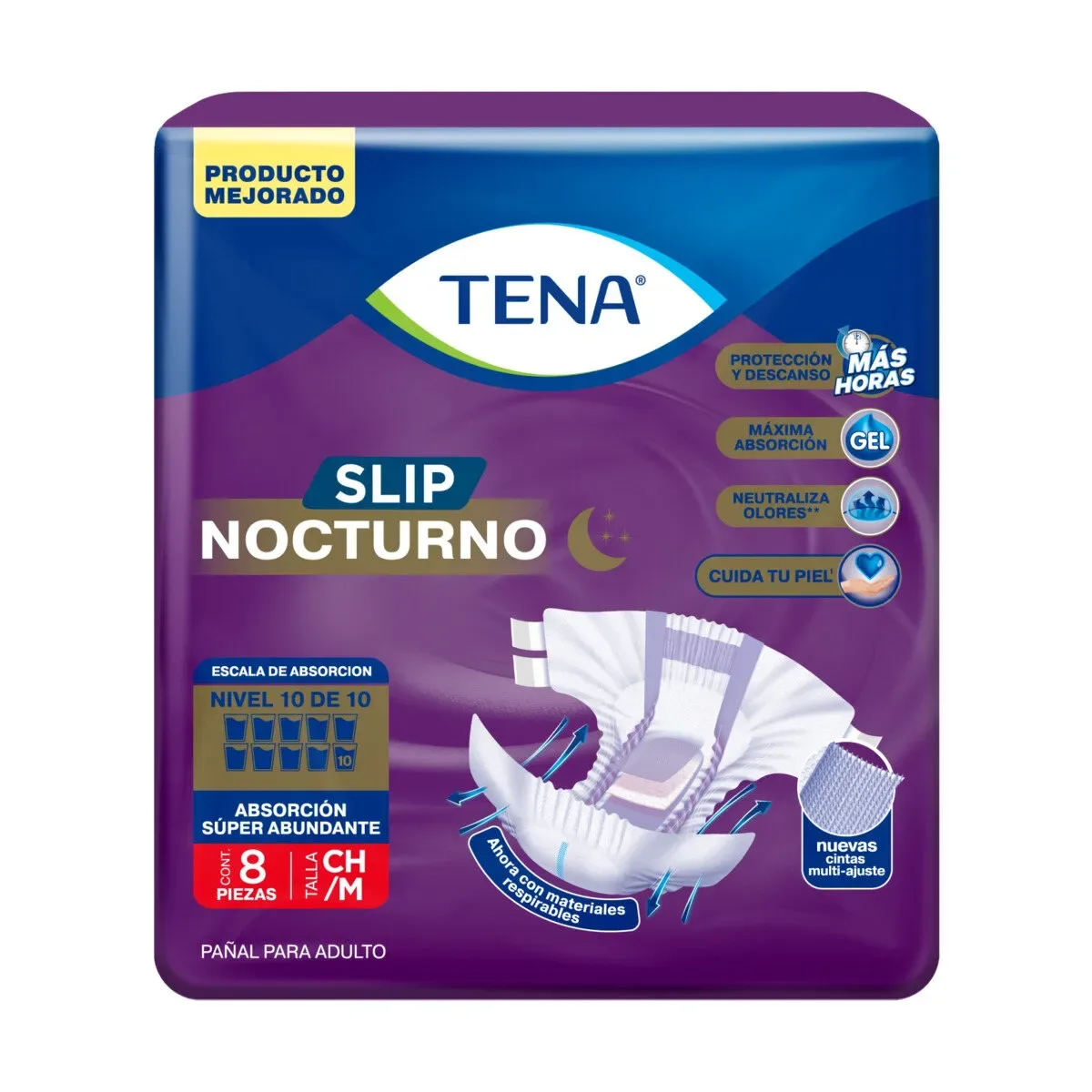 Pañal para adultos Tena Slip Nocturno talla M 8 unidades