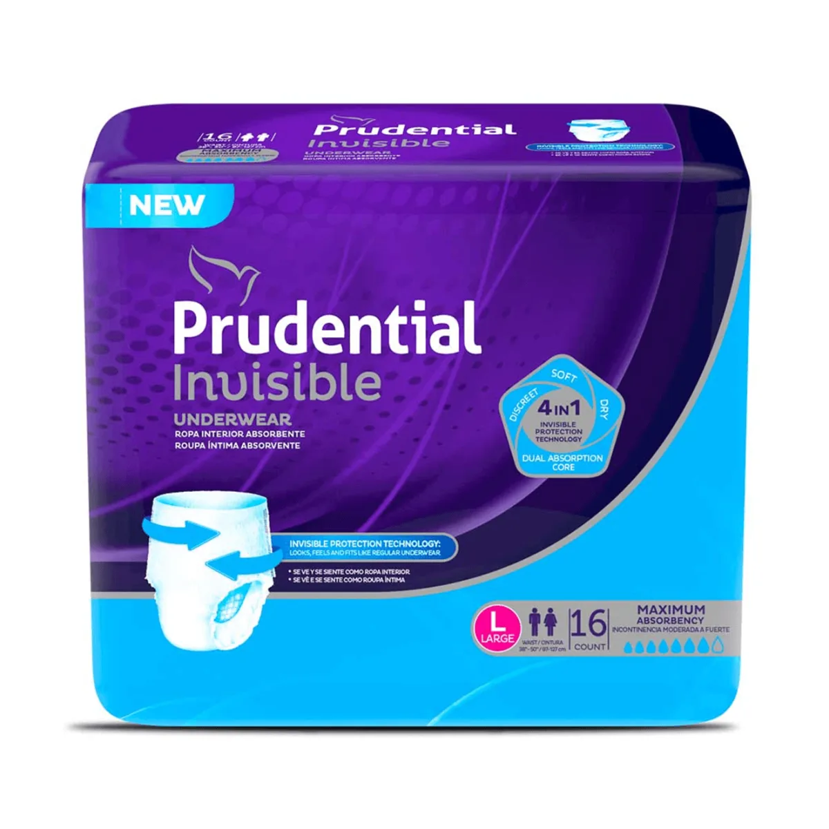 Ropa interior adulto Prudential Invisible Large 16 unidades